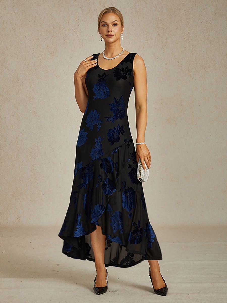 Femmes Robe maxi Robe fourreau Robe Trompette Sirène Robe trapèze Robe moulante Élégant Formel cocktail Soirée robe demoiselle d honneur Coupe régulière Fleuri Sans manches Col ras du cou bleu marine de 2025 ? $89.99 –P1