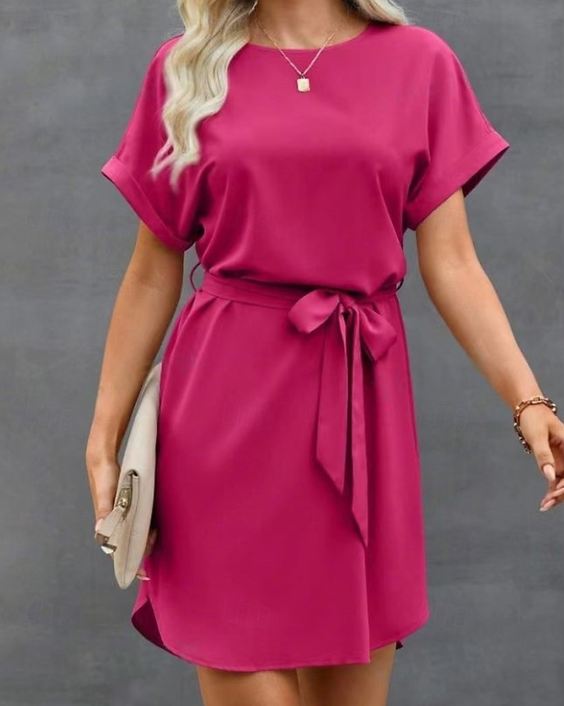 Damskie Sukienka mini Satynowa sukienka Moda Nowoczesny Na zewnątrz Urlop Święto Regularny Równina Krótki rękaw Półgolf Niebieski Wino Ciemnozielony Zielony Lato Wiosna Jesień 2026 - $26.99 –P4