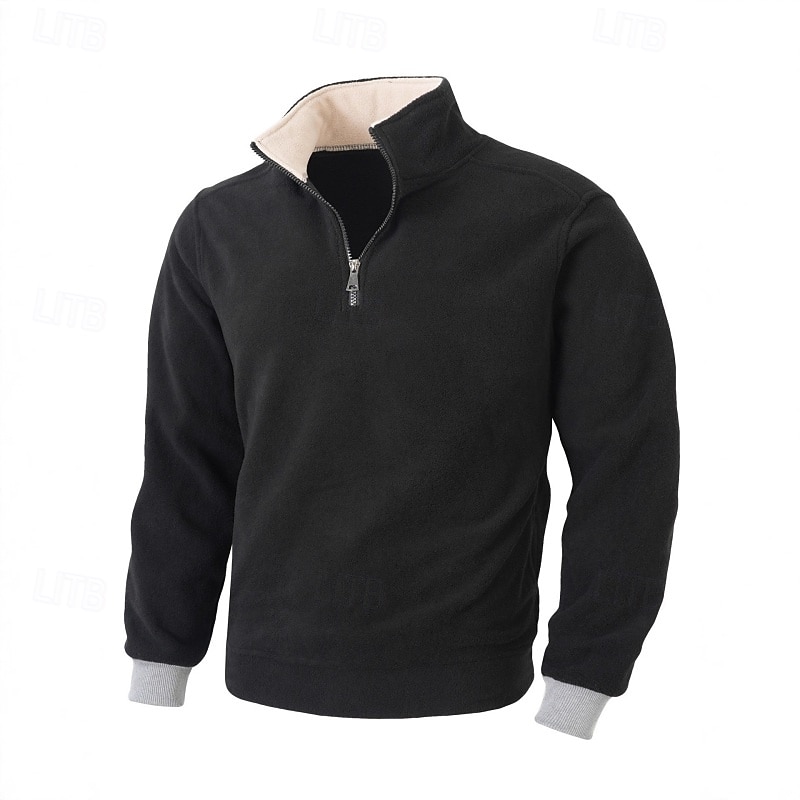 Men's Sweatshirt Fleece Hoodie Quarter Zip Sweatshirt Fleece lined Hoodie Black Army Green Beige Gray High Neck Plain Patchwork Color Block Sports & Outdoor Casual Daily Streetwear Cool Sportswear 2026 - $28.99 –P3