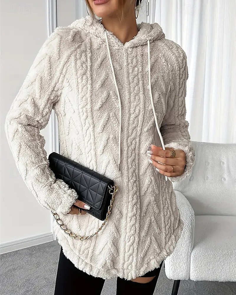 Mulheres Pulôver Moletom Com Capuz Tecido Roupa de rua Casual Velo Sherpa Manga Longa Com Capuz Tops regulares Rua Feriado Com Cordão Preto Branco Vermelho Roxo Bege Outono Inverno de 2025 por $27.99 –P1