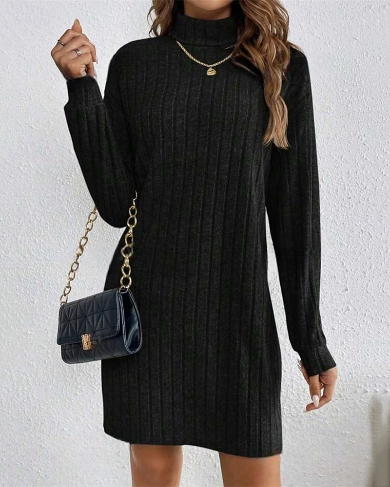 Femmes Mini Robe Robe Pull Robe Décontractée Mode Moderne Quotidien Date Week-end Coupe régulière Uni manche longue Col haut Noir Vin Gris Clair Abricot Automne Hiver de 2025 ? $33.99 –P2