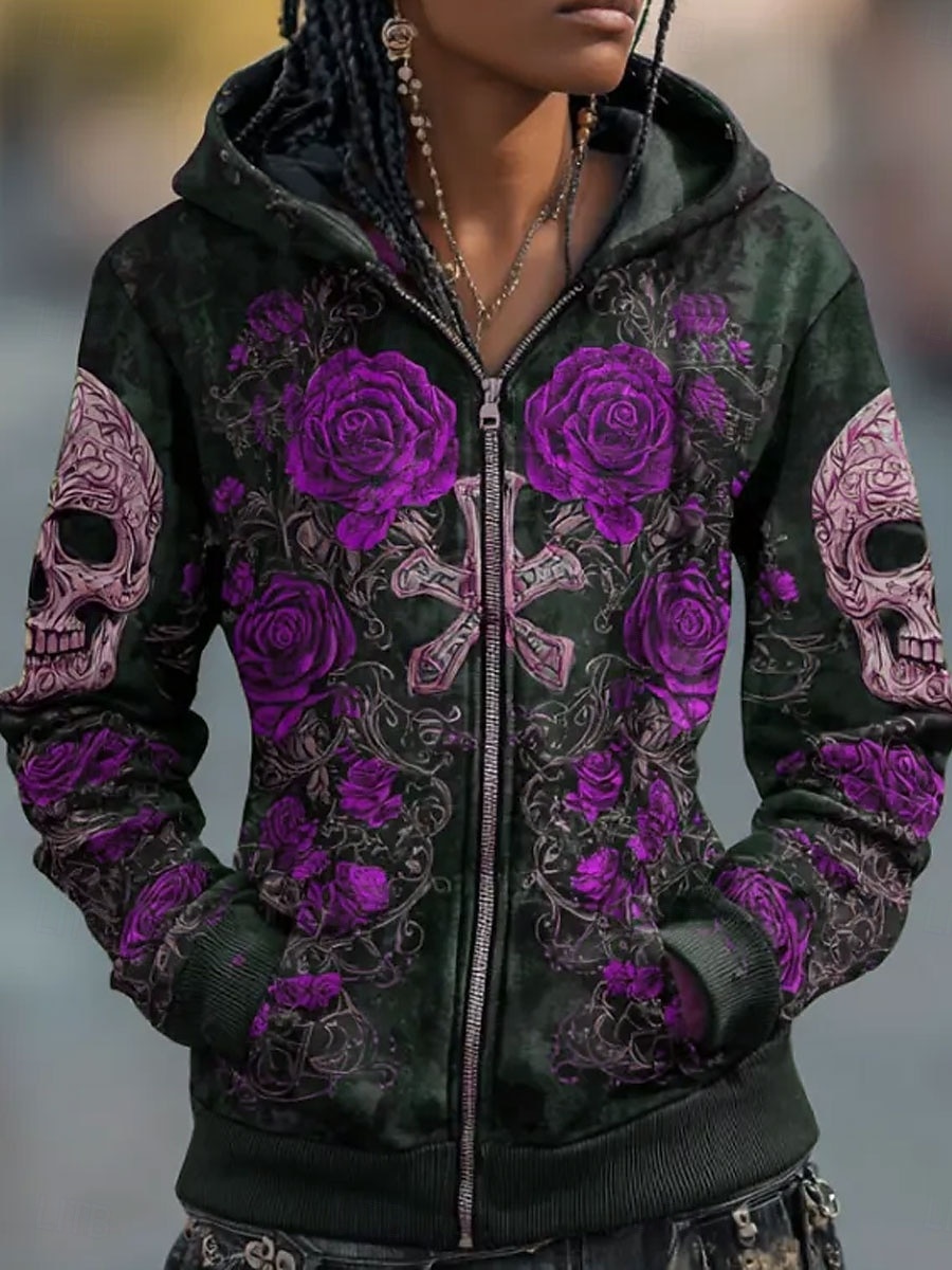 Γυναικείο Ζιπ-άκι Hoodie Γραφικά Κρανία Ρόδο Μόδα Casual Μακρύ Μανίκι Φορέματα Κανονικά Τοπ Στριτ Καθημερινές Στιγμές Casual Ζιπ-ούρ Τσέπη Σχέδιο Κόκκινο Μωβ Πράσινο Άνοιξη Φθινόπωρο 2026 - $39.99 –P3