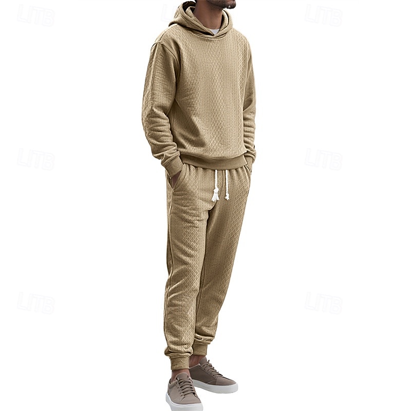 Homme Ensemble Survetement Ensemble de tenues Ensemble de sweats à capuche Sweat à Capuche Extérieur Quotidien Sports Jacquard Cordon de serrage Uni Noir Blanche Kaki Polyester Tenues de Sport Mode de 2025 ? $39.99 –P2