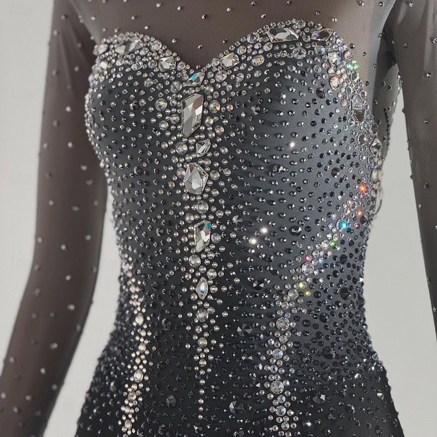 Figure Skating Dress Women's Girls' Ice Skating Dress Black Patchwork Open Back Mesh High Elasticity Training Competition Skating Wear Classic Crystal / Rhinestone Long Sleeve Ice Skating Figure 2026 - $294.19 –P9