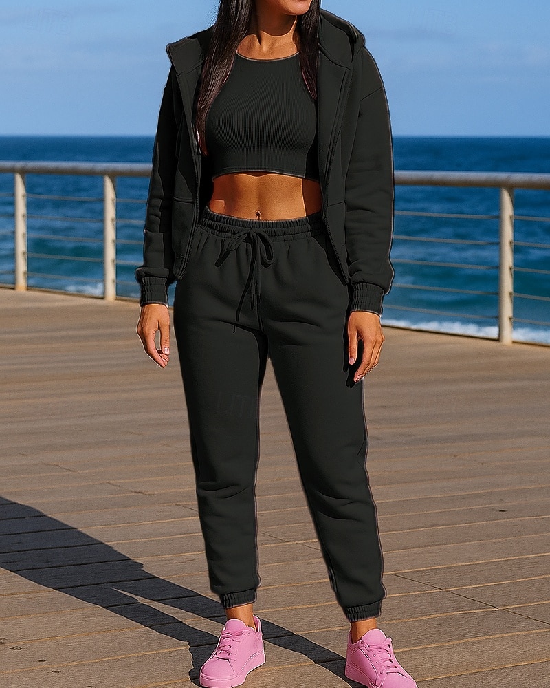 Damskie Dres 2-częściowy Bluza z kapturem Lounge Komplety dresowe Elastyczny pas Solidne kolory Zestawy odzież Jesień Czarny Różowy Na zewnątrz Podróże Sportowy Odprowadza wilgoć Długi rękaw Sport 2026 - $35.99 –P4