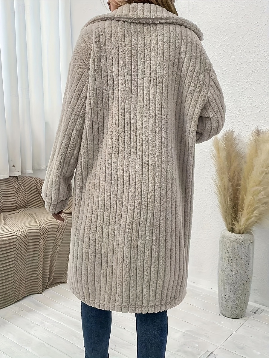 Mujer Abrigo de invierno Chaqueta de sherpa Cómodo Transpirable Bolsillo Botones Casual Plano Vacaciones Calle Casual Ropa Cotidiana Botonadura Simple Largo Cuello Vuelto Ajuste regular Manga Larga 2025 - $36.99 –P4
