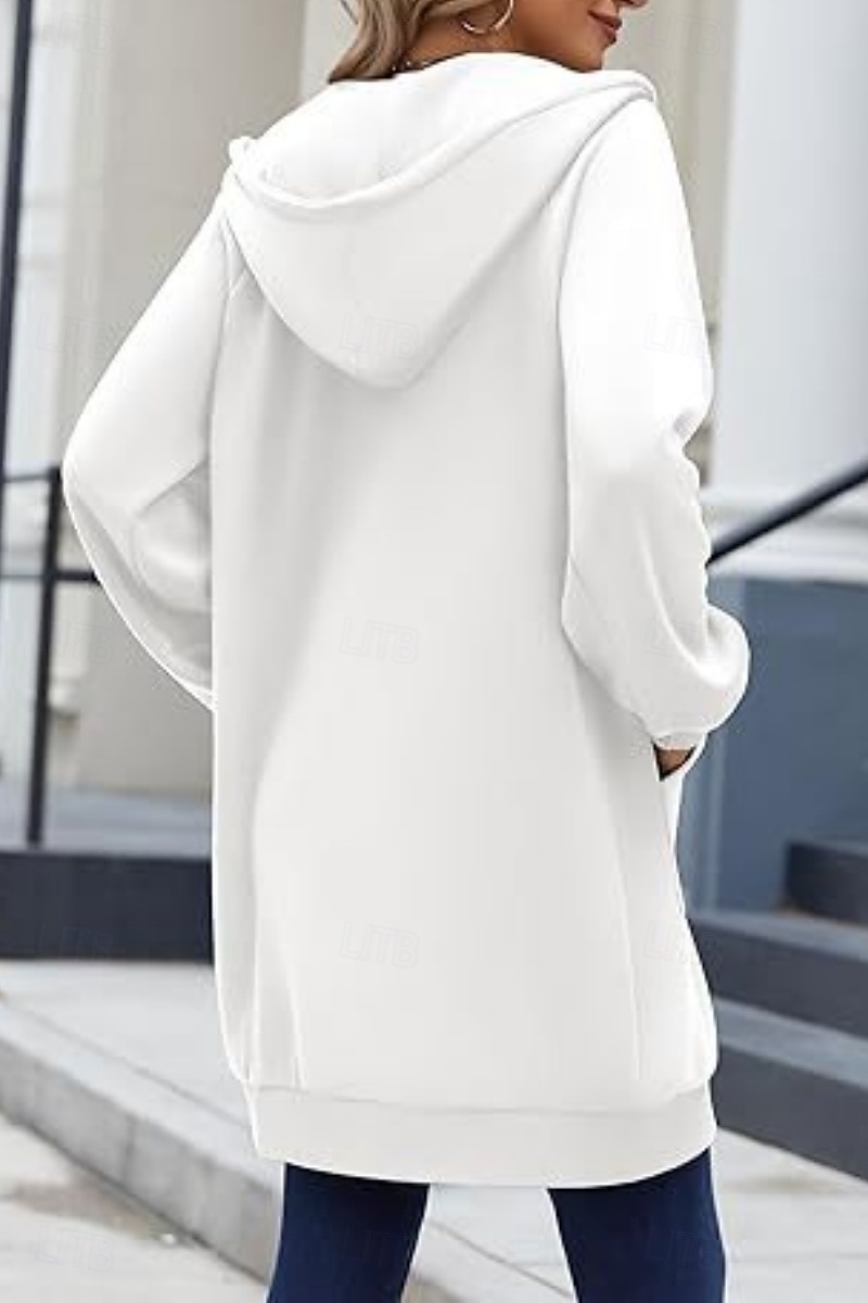 Naisten Huppari takki Mukava Hengittävä Vetoketju Tasku Vapaa-aika Tavallinen Loma Katu Kausaliteetti Arki-asut Vetoketju Pitkä Hupullinen Normaali Pitkähihainen Päällysvaatteet Laivasto Musta 2026 - $41.99 –P17