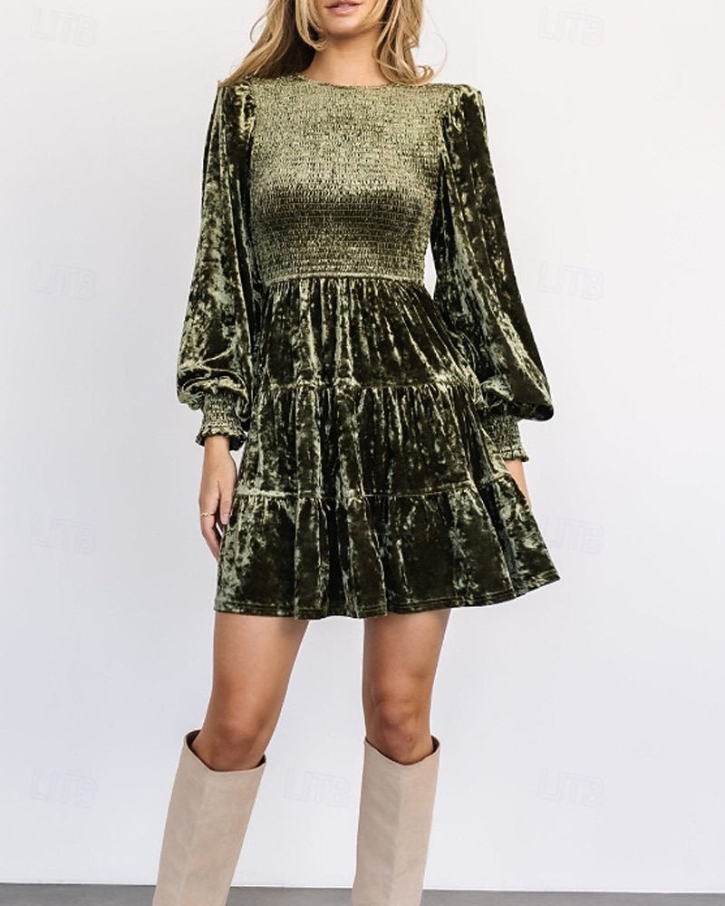 Pentru femei Rochie Mini Rochie de catifea Rochie de Cocktail Rochii Peplum Elegant Modă Modern Petrecere Serată Dată Fit regulat Simplu Manșon Lung Stil Nautic Negru Roșu Vin Verde Militar Maro 2025 - $36.99 –P2
