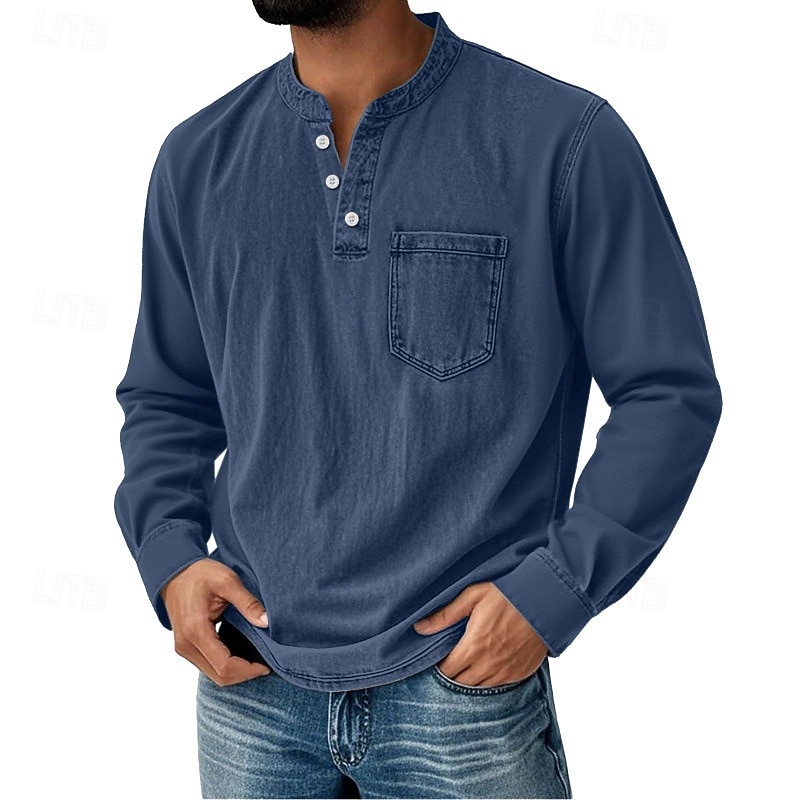 Pánské Retro Tričko Henley Tričko Tričko Dlouhý rukáv Retro Na běžné nošení Ležérní Jaro Podzim Celý rok Černá Růžová Fialová Vodní modrá Trávová zelená Henley Tričko Henley 2025 - $26.99 –P1
