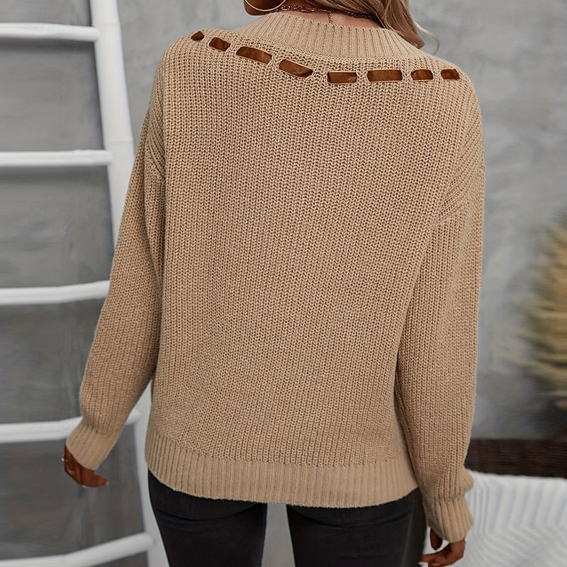 Damen Pullover Mode Weich Einfarbig Gerippt V Ausschnitt Gestrickt Langarm Normale Oberteile Stricken Täglich Ferien Ausgehen Khaki Herbst Winter 2025 - $26.99 –P7