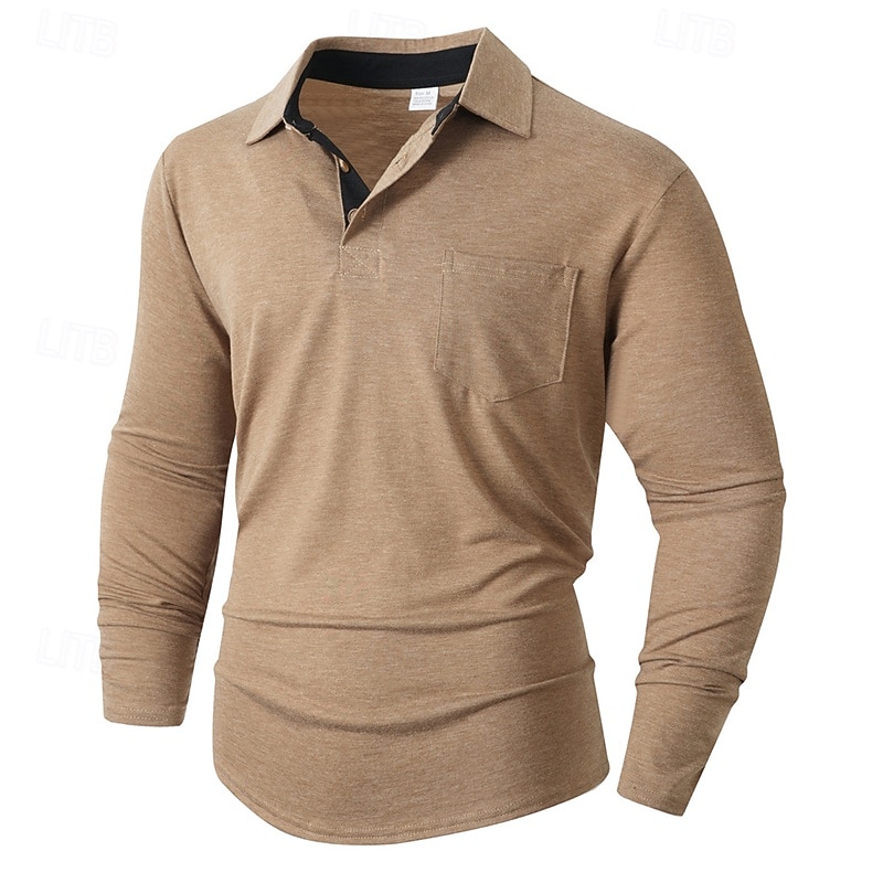 Herren Golfshirt Golf Poloshirts Arbeit Lässig Revers Langarm Basic Modern Einfach Tasche Knöpfe Frühling Herbst Normale Passform Schwarz Weiß Marineblau Dunkelgrün Khaki Armeegrün Golfshirt 2025 - $22.99 –P17