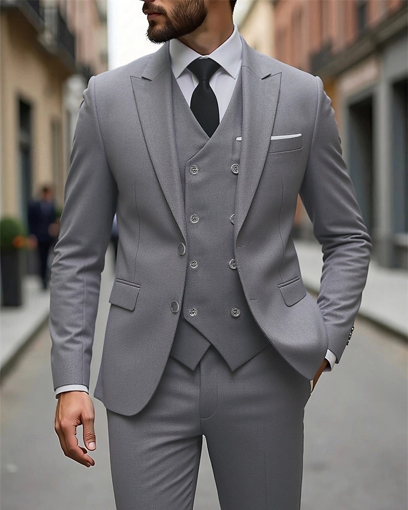 Men's Blazer+Vest+Dress Pants Blazer Vest Set Business Cocktail Party Wedding Party 3 Piece Fashion Casual Spring Fall Polyester Plain Pocket Buttons Comfortable Single Breasted Blazer Dark Gray 2026 - ZAR R1986 –P3
