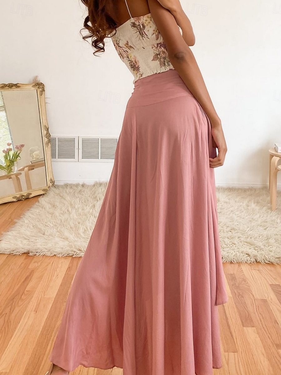 Dame الالتفاف A-linje Mote Fritid Maksi Høy Midje Skjørt عادي Drapering Mikroelastisk Gate Daglig Vin Svart Rosa Brun Vår Polyester 2025 - $28.99 –P17