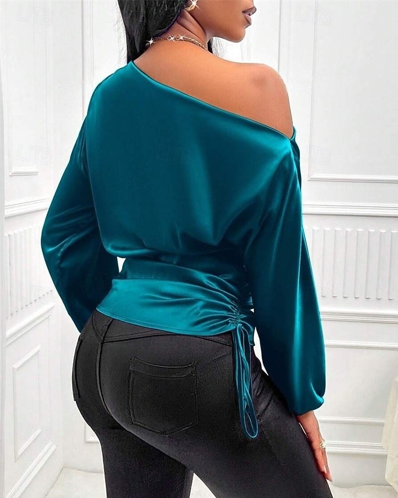 Dames Overhemd Elegant Chic Satijn Effen Elegant Stijlvol Basic Lange mouw koude schouder Normale tops Dagelijks Uitgaan Asymmetrisch Zwart blauw Bruin Groen Zomer Lente Herfst 2025 - $25.99 –P3