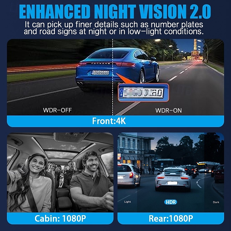 HD 4K three-way dash cam for front inside and rear of the vehicle 3-inch IPS screen with WiFi night vision wide-angle car DVR. 2025 - $89.99 –P3