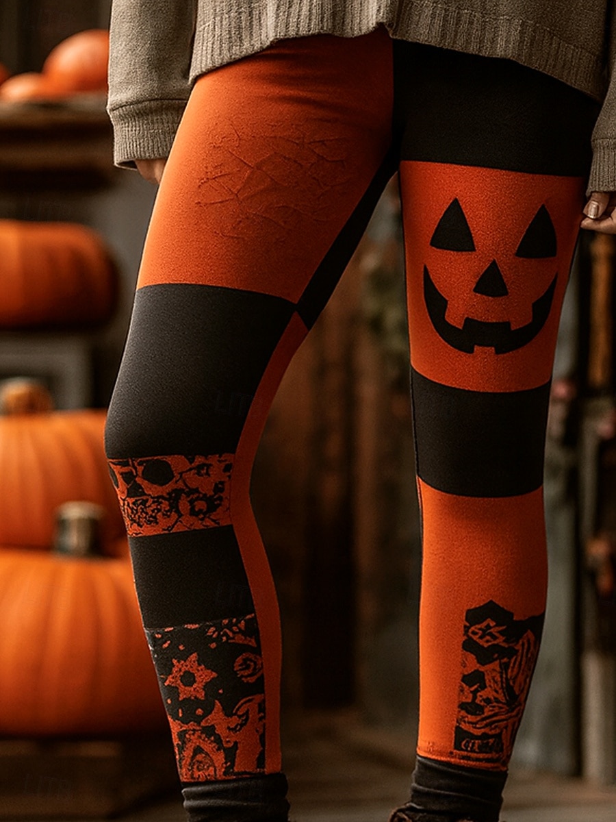 Dame Leggings Ferie Årgang Mote Ankel-lengde Høy MidjePantsHalloween Grafisk Hodeskaller Gresskar Printer Myk Pustende Elastisk Feriereise Gate Avslappet Svart 1 # Svart Oransje Høst Vinter Slank 2025 - $22.99 –P3