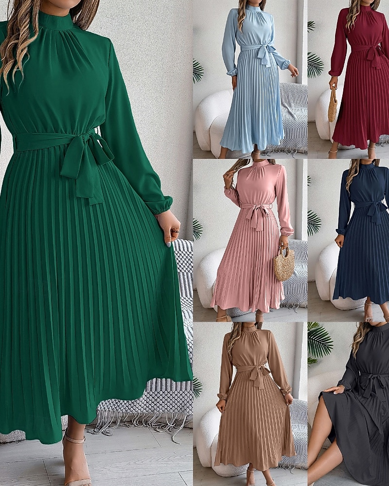 Mulheres Vestido midi vestido de cetim Vestido de festa Vestido Coquetel Vestido franzido Elegante Moderno Festa de Noite Festa Encontro Normal Tecido Manga Longa Colarinho Chinês Preto Rosa Vinho de 2026 por $31.99 –P1