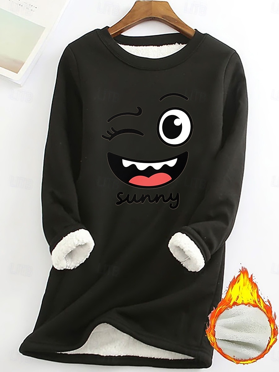 Mulheres Pijama de moletom com forro de lã Moletom Pullover camisolas Gráfico Quente Roupa de rua Casual Manga Longa Gola Redonda Tops longos Casa Dia a Dia Casual Imprimir Preto Amarelo Rosa Rosa de 2025 por $23.99 –P9