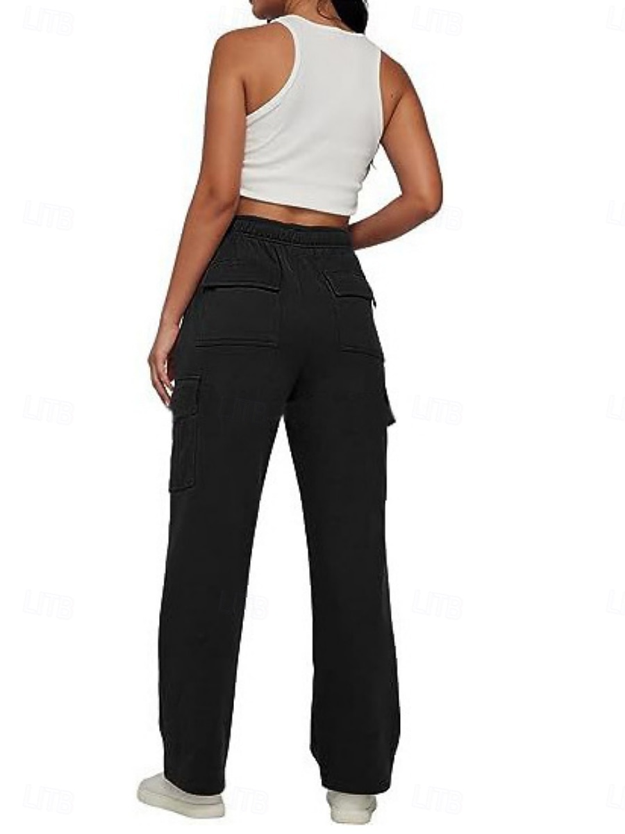 Mulheres Calças Cargo chinês Moda Roupa de rua Casual Comprimento total Cintura Alta Tecido Bolsos Cintura elástica Confortável Macio Micro-Elástica Ao ar livre Rua Castanho Escuro Cinzento Escuro de 2025 por $37.99 –P7