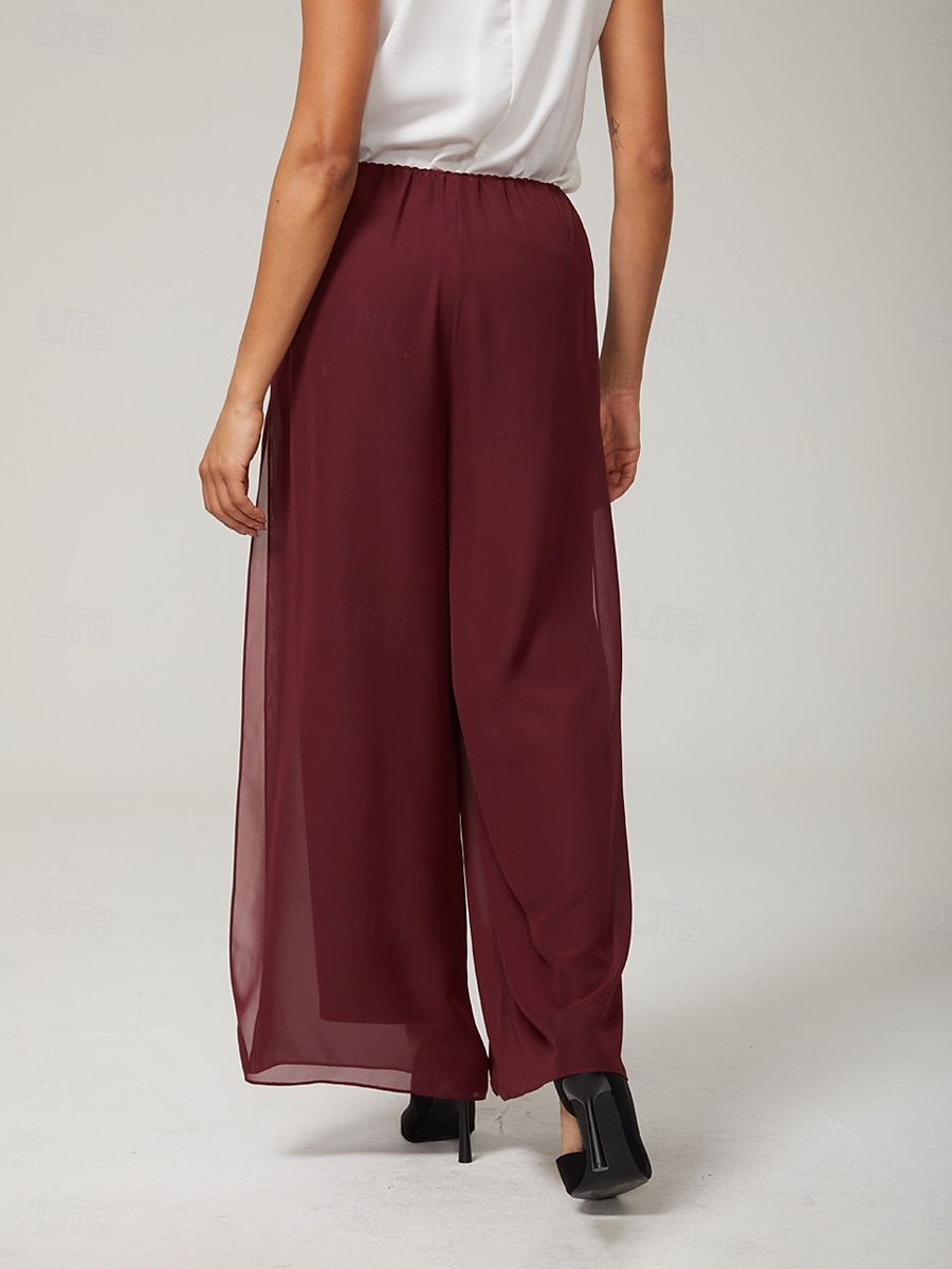 Mulheres Atrevido Calças retas Elegante à moda Estilo Clássico Comprimento total Cintura Média Côr Sólida Cintura elástica Com Stretch Casamento Férias Festa Vinho Primavera / Outono / Inverno / Verão de 2025 por $49.99 –P2