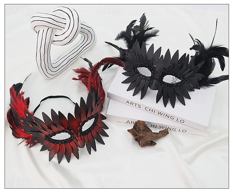 Máscara de baile de penas feminina com design de pluma colorida, acessório de fantasia elegante para festa de Halloween e cosplay de 2026 por $24.99 –P2