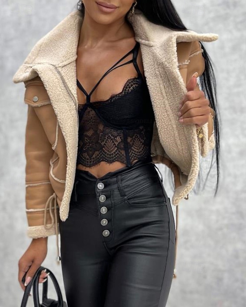 Γυναικεία Jeci Piele Διατηρείτε Ζεστό Άνετο Τσέπη Κουμπιά Καθημερινό Σκέτο Διακοπές Causal Καθημερινά Ρούχα Εξόδου Κοντό Απορρίπτω Κανονικό Μακρυμάνικο Εξωτερικά ενδύματα Μαύρο Χακί Μπεζ 2026 - $59.99 –P10