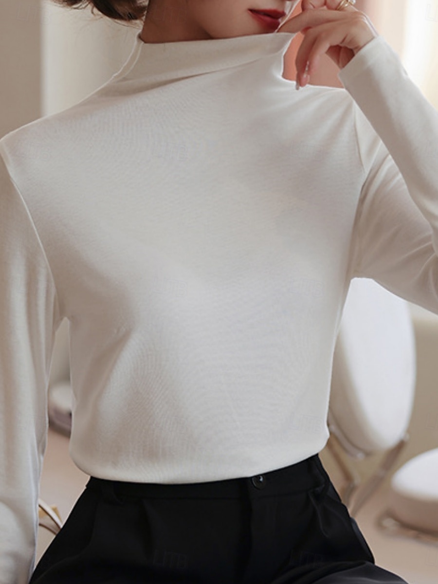 Damen Bluse Einfarbig Stilvoll Lässig Langarm Hoher Ausschnitt Normale Oberteile Täglich Blau Schwarz Weiß Braun Khaki Herbst Winter 2026 - $16.89 –P3