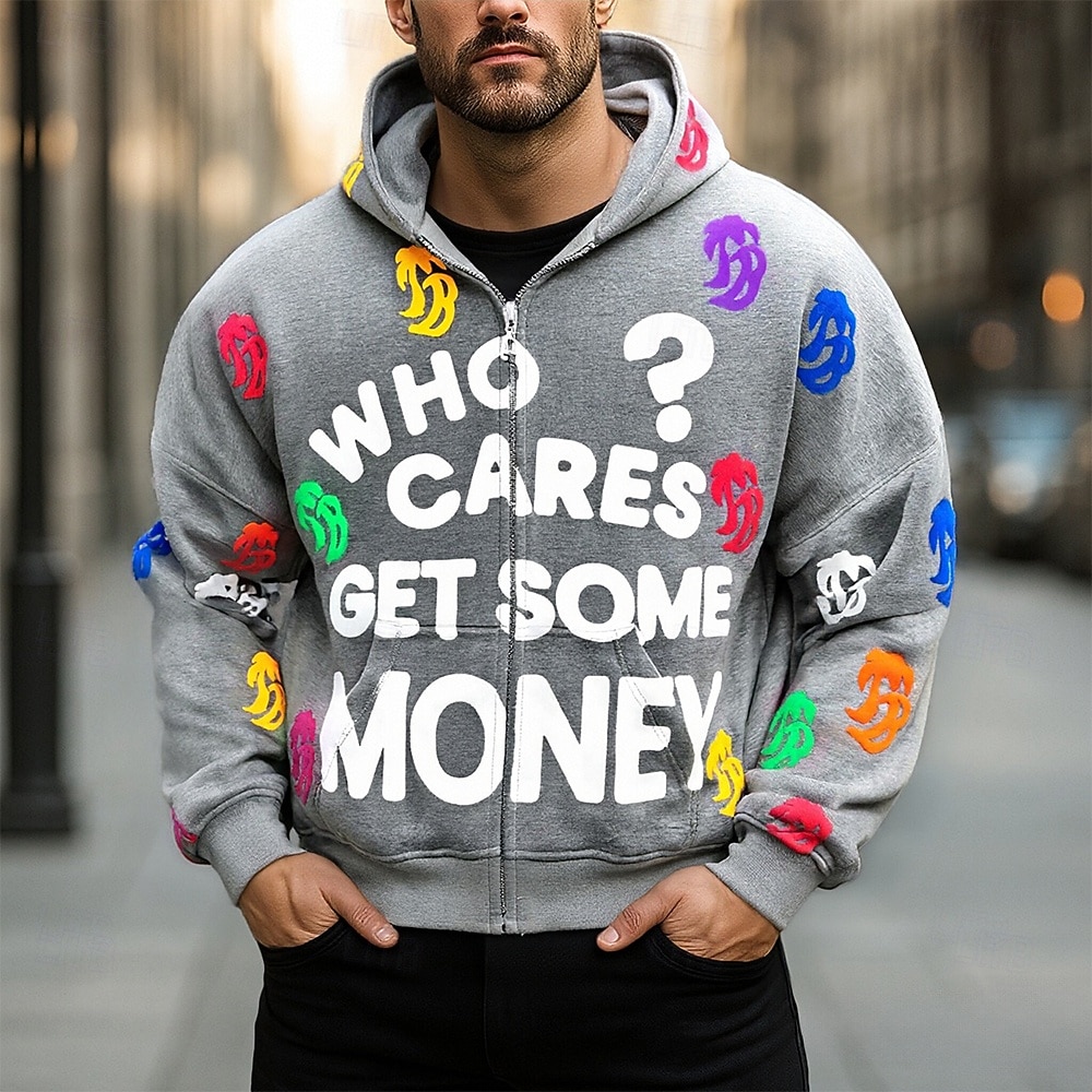 Per uomo Lettera Felpa con Cappuccio Moda Quotidiano Casual Manica Lunga Con Cappuccio All'aperto Vacanza Abbigliamento casual alla moda Nero Rosso Azzurro cielo Viola Grigio scuro Con zip Tasca del 2026 a $29.99 –P1