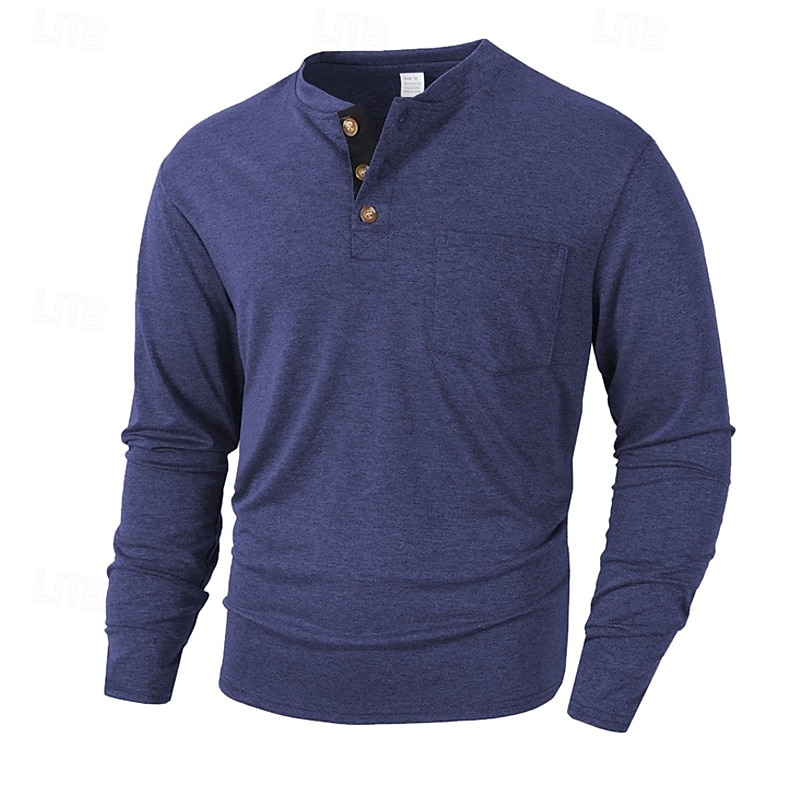 Per uomo Maglietta Maglia Henley Camicia a Maniche Lunghe Manica Lunga Henley Primavera Autunno Semplice Moda Designer Essenziale Tasche Vacanza Streetwear Uscire Nero Bianco Blu marino Maglietta Top del 2026 a $23.99 –P1