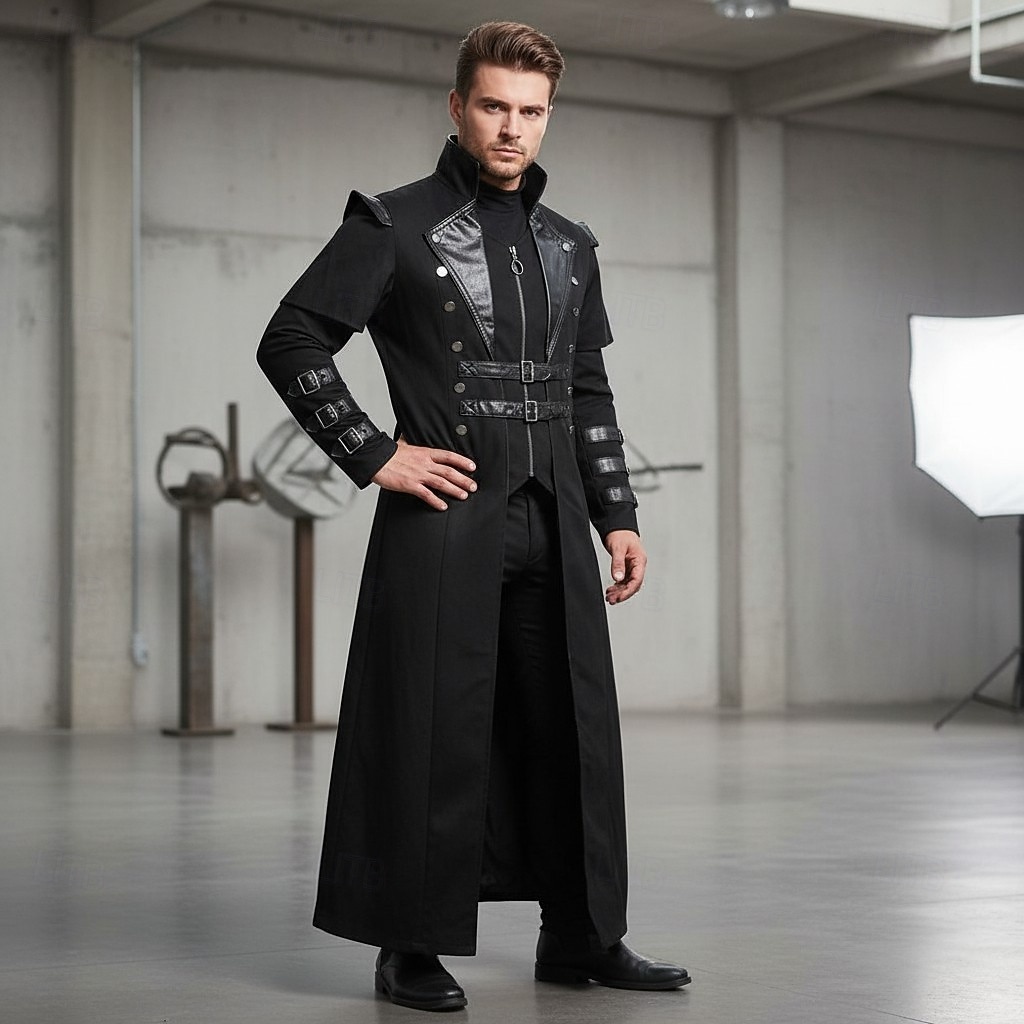 Retrò Vintage Punk & Gotico Steampunk Cappotto Trench Abbigliamento esterno Vampiro Nobile Costume Per uomo Halloween Carnevale Performance LARP Fiera Rinascimentale Adulti Cappotto del 2026 a $61.99 –P1