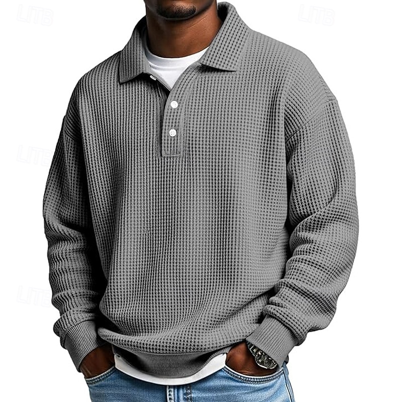 Herre Vaffel poloskjorter Golf skjorte Sport & Utendørs Avslappet Knaphul Langermet Gatemote Kul عادي Klassisk Stil Med Tekstur Høst Vår & Vinter Normal Aprikos Hvit Lysegrønn Militærgrønn Rød Navyblå 2025 - $23.99 –P8