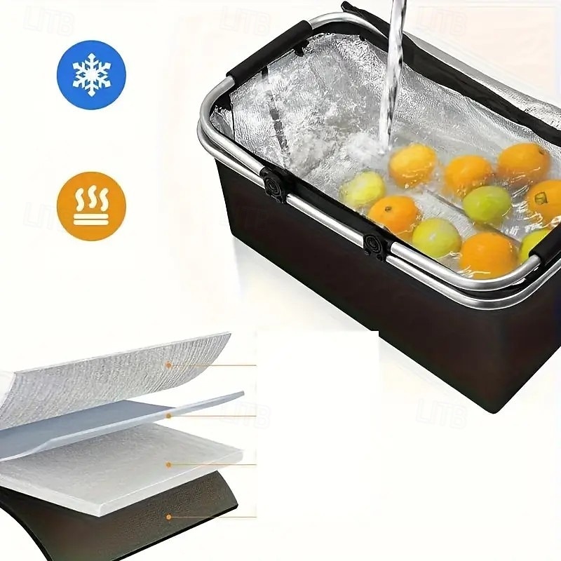 Прочная портативная сумка-холодильник из ткани Оксфорд с ручками – черная термосумка для пикника, кемпинга &для встреч на свежем воздухе, безопасен для продуктов питания, сохраняет напитки холодными, 2026 - $24.99 –P4