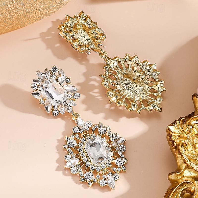 Women's Crystal Drop Earrings with Floral Design, Elegant Gold-Plated with Pearls and Gemstones, Perfect for Bridal and Wedding Accessories 2026 - $11.99 –P4