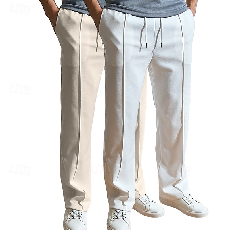 Men's Sweatpants Joggers Trousers Baggy Pants Straight Leg Sweatpants Drawstring Elastic Waist Multi-pack Plain Comfort Breathable Full Length Outdoor Daily Going out Fashion Ethnic Style White+Khaki 2026 - $29.99 –P8