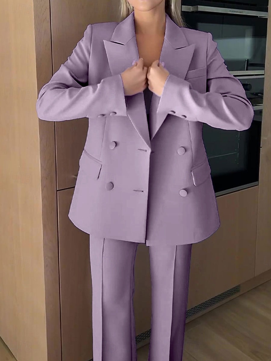 Damen 3-teilige Anzüge Formell Hochzeitsgast Formeller Abend Elegant Minimalistisch Langarm Knöchellänge Peak Revers Doppelreihig 2026 - $164.99 –P12