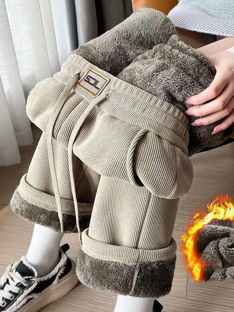 Femmes Pantalon en polaire Chinos Mode Streetwear Longueur complète Taille haute Uni Avec Poches Ceinture Élastique Confortable Doux Élastique Extérieur Rue Gris foncé Noir Kaki Automne Hiver Coupe de 2025 ? $7.99 –P3