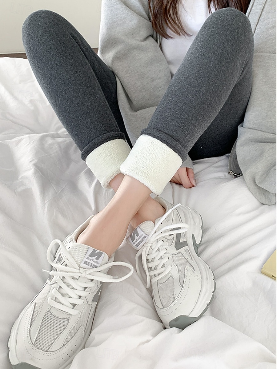 نسائي بنطال ضيق مبطن بالصوف السراويل الصوفية طماق موضة أساسي كاجوال مكتمل الطول خصر عالي سهل قطع عالية مريح ناعم قابل للبسط مناسب للبس اليومي المنزل رمادي غامق أسود البيج رمادي 2026 - $33.99 –P10