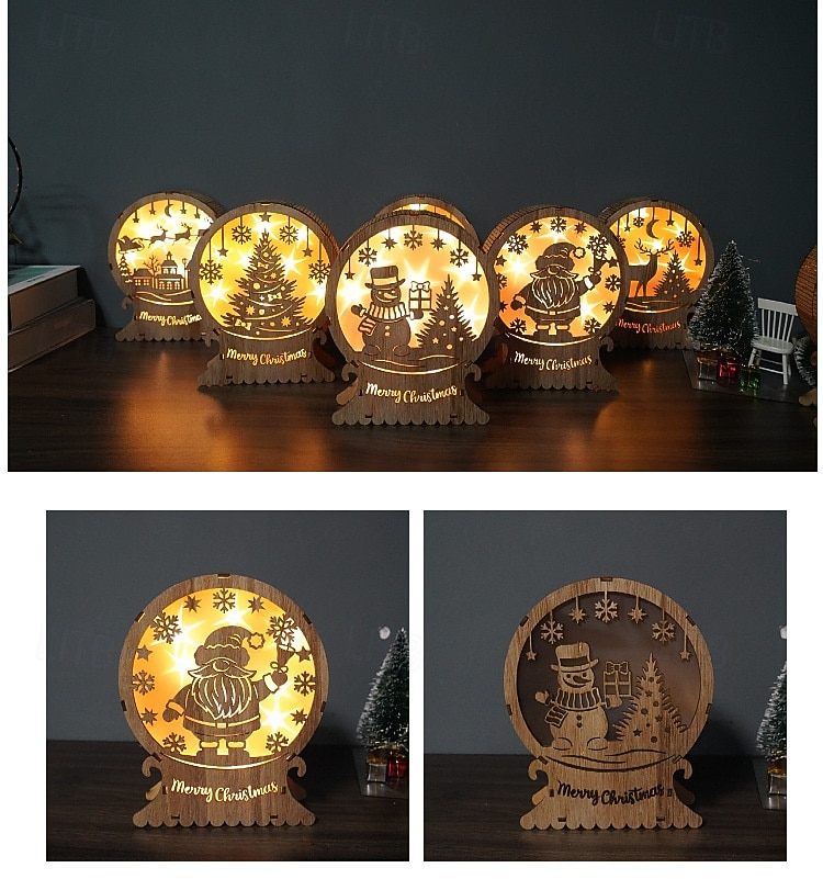 Julpwooden LED dekorativa lampor skrivbordspynt julprydnader inomhus sovrum studierum matsalar atmosfärdekorerande lampor AA batteribox 2025 - $13.49 –P1
