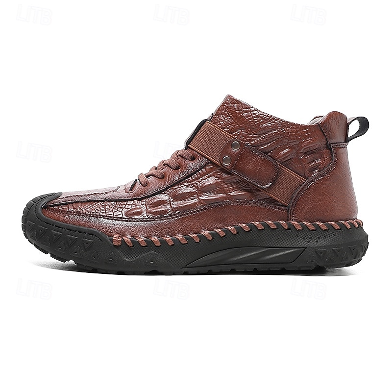 Botas masculinas de couro sintético genuíno marrom para caminhadas ao ar livre com sola antiderrapante – calçado casual para viagem e aventura de 2025 por $54.99 –P5