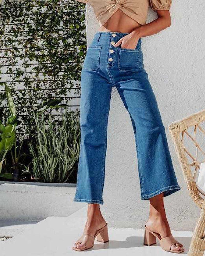 Per donna Jeans Chinos Dritto Streetwear Casual Lunghezza intera Vita media Semplice Tasca Elastico in vita Confortevole Micro-elastico All'aperto Vacanza Quotidiano Nero Blu Blu chiaro Autunno del 2025 a $32.99 –P2