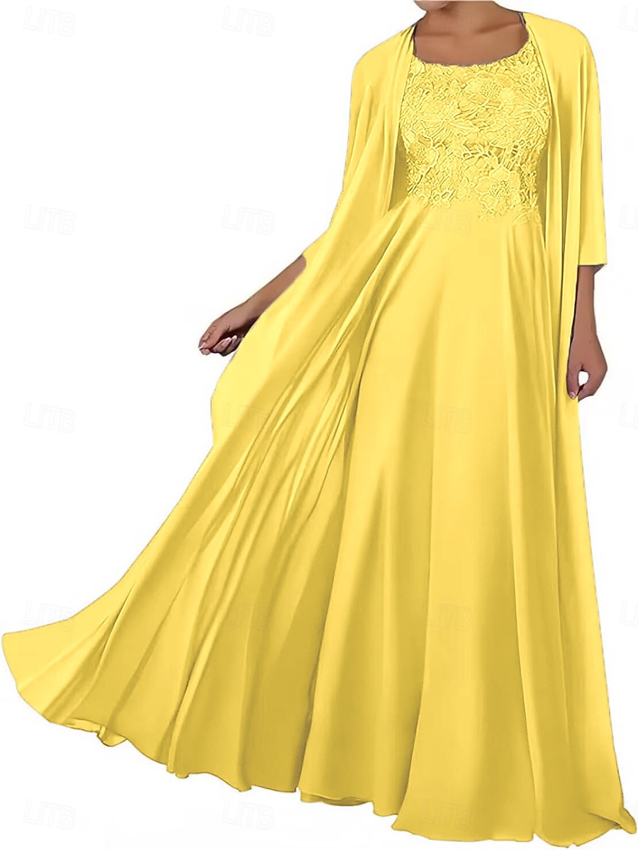Due Pezzi Set di Abiti Lunghezza al pavimento Abito da invitata a nozze Abito da cerimonia per signora Senza Maniche Collo quadrato Elegante Semplice Formale Ospite di nozze Serata Formale Chiffon con del 2026 a $172.99 –P16