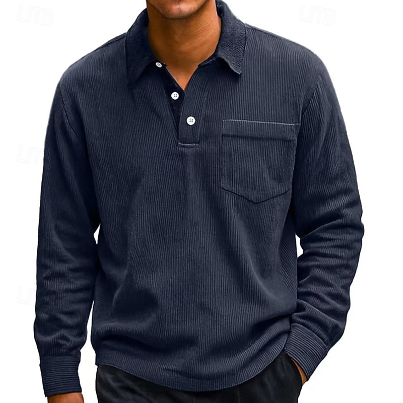 Men's Corduroy Shirt Golf Shirt Casual Work Lapel Long Sleeve Basic Modern Color Block Buttons Spring Fall Regular Fit Blue Black White Red Navy Blue Green Corduroy Shirt 2026 - $26.99 –P8