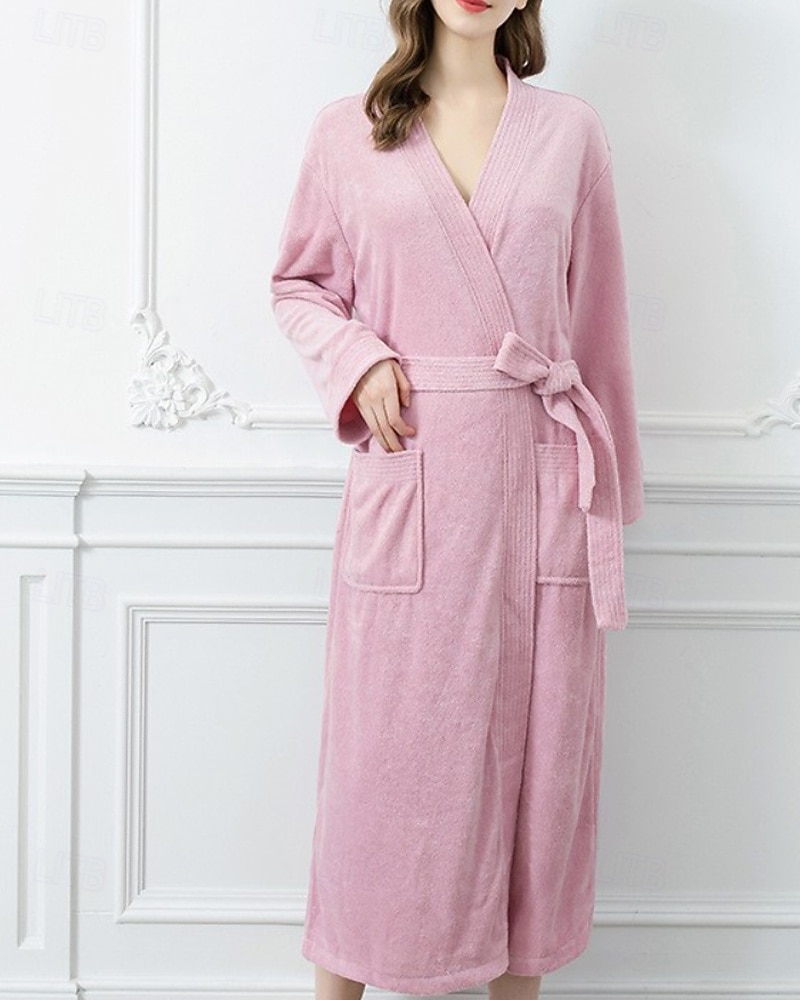 Dam Pyjamas Morgonrock Ledigt Ren färg Ficka Hem Säng Långärmad V-hals Vit Rodnande Rosa Marinblå Blå Grå Höst Vinter Skräddarsydd passform 2025 - $35.99 –P3