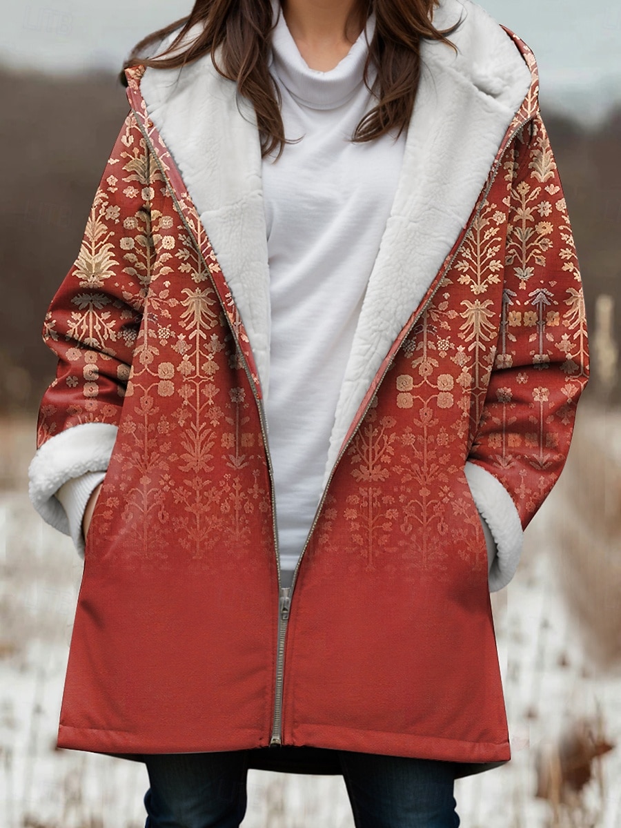 Γυναικεία Μπουφάν fleece Παλτό γούνα Μπουφάν με κουκούλα Διατηρείτε Ζεστό Αναπνέει Φερμουάρ Τσέπη Fleece Lined Καθημερινό Φλοράλ Διακοπές Δρόμος Causal Καθημερινά Ρούχα Φερμουάρ Μακρύ 2026 - $57.99 –P2