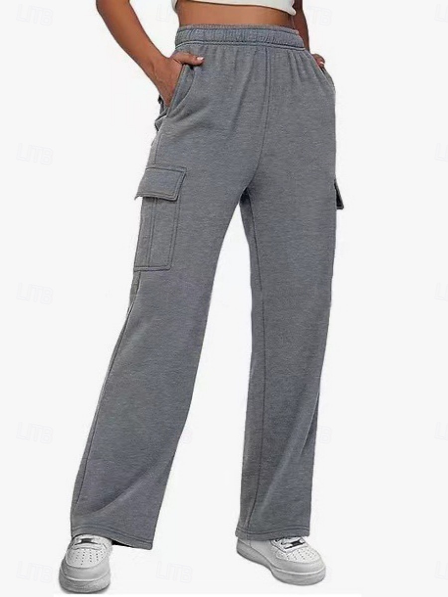 Mulheres Calças Cargo chinês Moda Roupa de rua Casual Comprimento total Cintura Alta Tecido Bolsos Cintura elástica Confortável Macio Micro-Elástica Ao ar livre Rua Castanho Escuro Cinzento Escuro de 2025 por $37.99 –P4