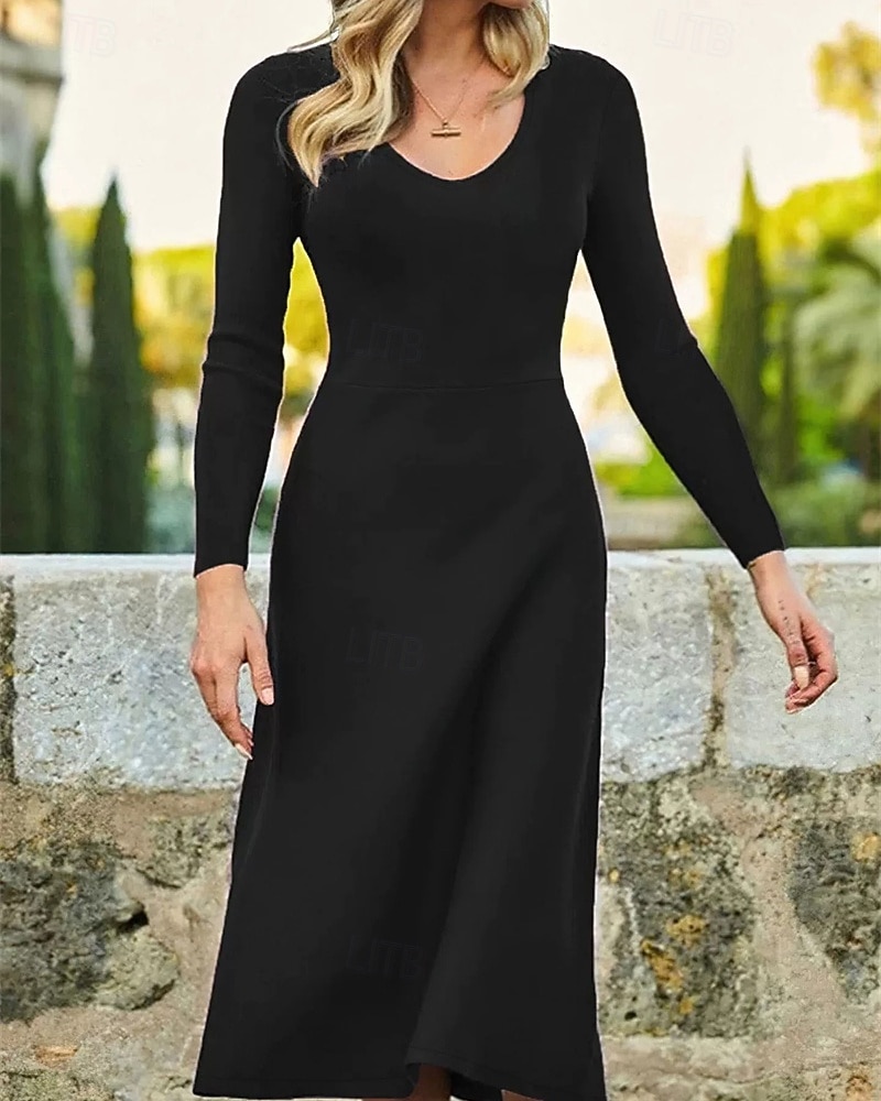 Femmes Robe Midi Robe noire Robe Décontractée Robe de Cocktail Robe de Cérémonie Élégant Mode Moderne Extérieur Quotidien Sortir Coupe régulière Uni manche longue Col ras du cou Noir Printemps Hiver de 2025 ? $21.99 –P1