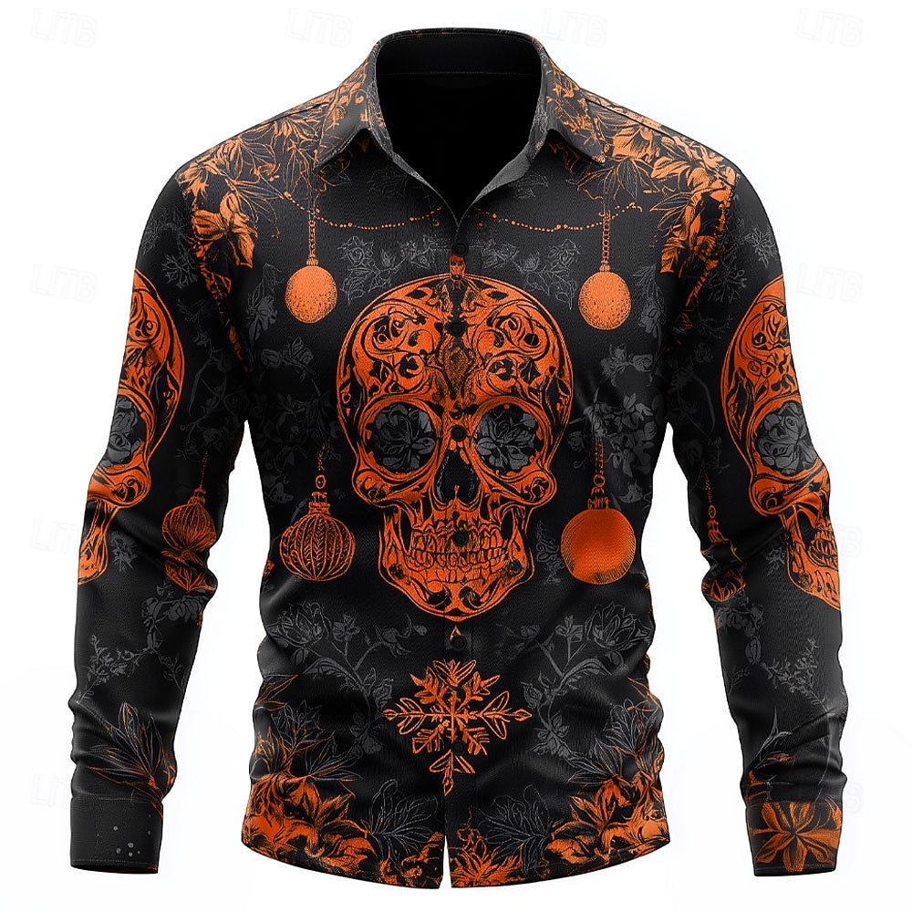 Per uomo Teschio Fiocco di neve Luci natalizie Camicia Camicia con Bottoni Manica Lunga Gotico punk oscuro All'aperto Ferie Estate Primavera Collo ripiegato Stampa 3D camicie con colletto Rosso Viola del 2026 a $27.99 –P1