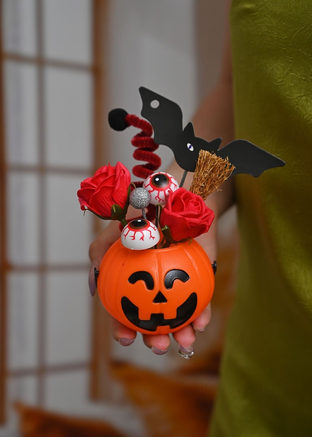 1 Pc 12 * 9CM 2025 New Halloween and Easter Pumpkin Eye Bat with Lantern Ghost Festival Decoration Simulation Flower Pumpkin Lantern 2025 - $4.99 –P5