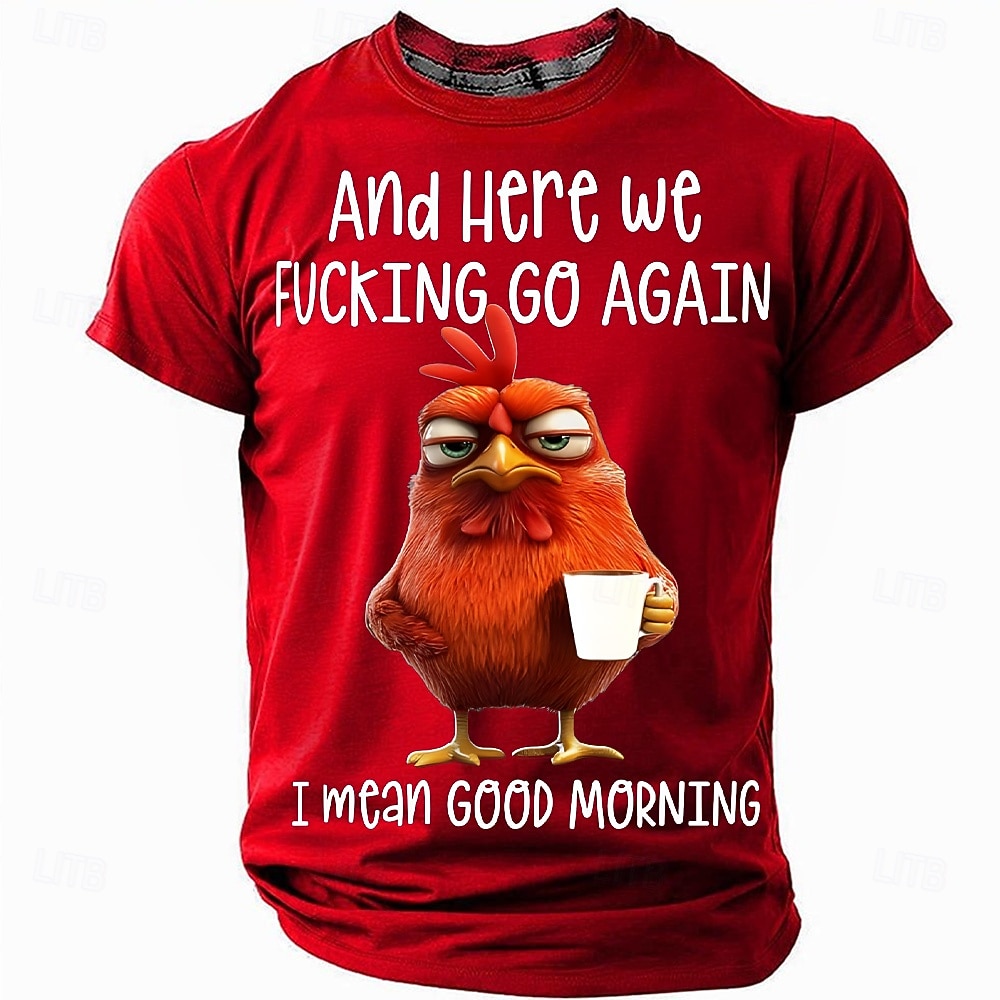 Camiseta Gráfica Masculina Galinha Grumpy Engraçada 'Aqui Vamos Nós De Novo Quero Dizer Bom Dia' Humor de Estilo de Vida de 2026 por $8.49 –P4