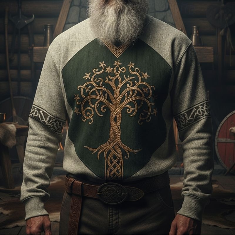 Pánské Mikina Vodní modrá Khaki Tričkový Strom života Yggdrasil Keltský uzel Tisk Ležérní Denní Streetwear Vinobraní Viking Podzim Zima Oblečení Mikiny s kapucí Mikiny Dlouhý rukáv 2026 - $28.99 –P2
